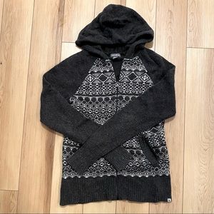 EDDIE BAUER Hooded Zip Up Sweater Grey Wool Small